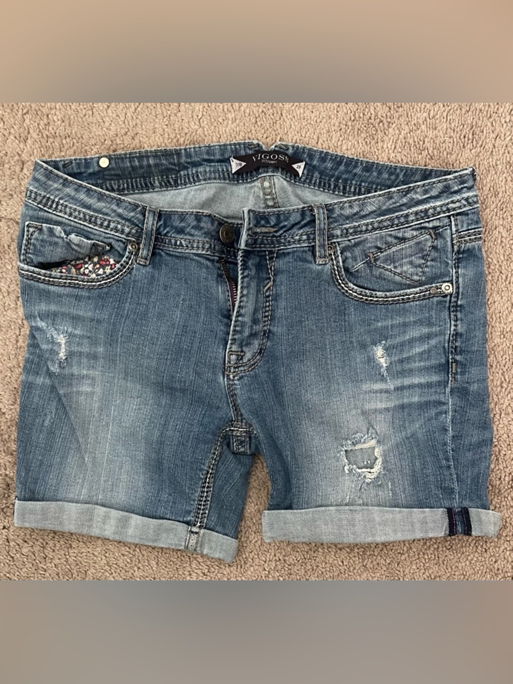 Vigoss Women's Light Blue Distressed Boyfriend Denim Shorts